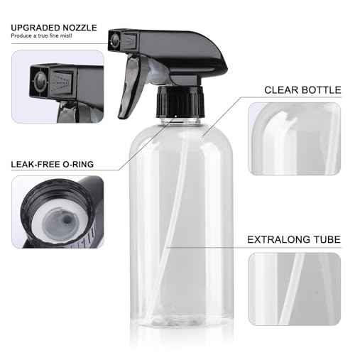 Spray Bottle for Plant - 12.85oz/380ml Fine Mister Plastic Empty Spray Bottles, Clear Water Spray Bottle for Plants, Hair, Cleaning - BPA Free - Leak Proof