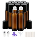 12-Pack 10ml Amber Glass Roller Bottles for Essential Oils
