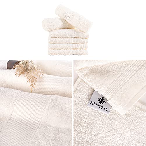 Hencely Premium 6-Pack Washcloths 12x12 Inches Soft Turkish Cotton High Absorbent and Quick Dry Dishtowel for Kitchen and Bath (Wash Cloth 6 Pack, Ivory)
