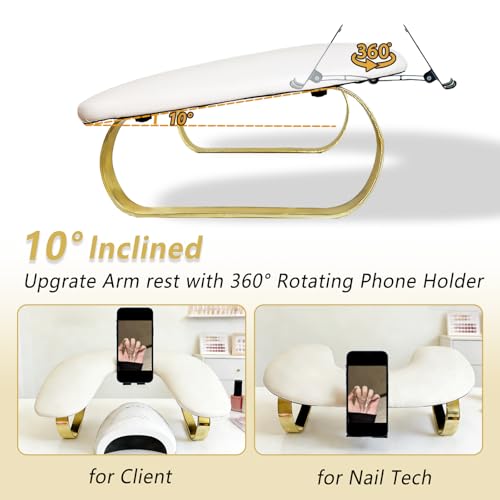 NAXYOO White Rotating Phone Holder Nail Arm Rest for Manicure & Nail Techs