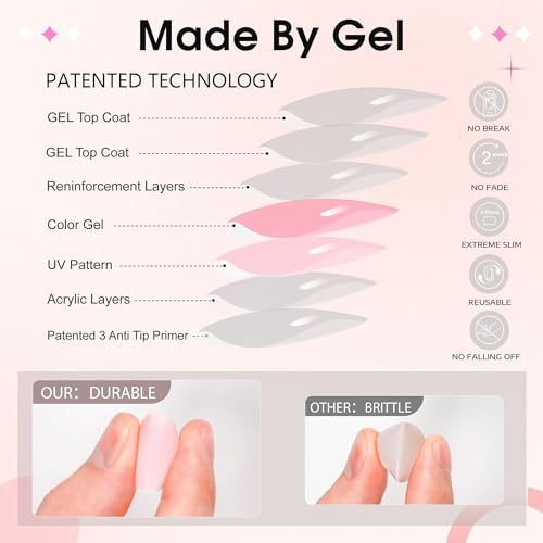 Press on Nail Kit, Almond Gel Nails Tips, Short Glue On Nails Fit Perfectly Natural Reusable Fake Nails with Nail Glue 12 Packs Stick on Nails Set-288Pcs for Girls Women