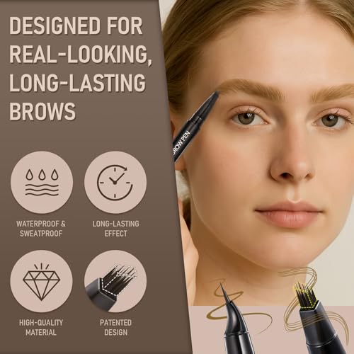 Dual-Ended Microblading Eyebrow Pen - 4D Brow Brush & Precision Tip