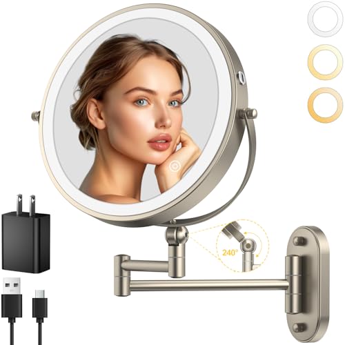 9" Wall Mounted Lighted Makeup Mirror with 10X Magnification