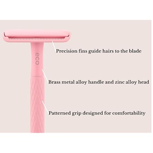 Eco Double Edge Metal Alloy Safety Razor for Women + 5 Double Edge Safety Razor Blade Refills, Reusable Razor for Shaving (Pink)