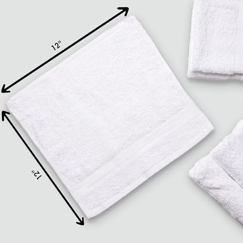 Living Fashions Premium White Cotton Washcloths Set of 24 - Thick Loop Pile Wash Cloths 12"x12" - Ultra-Soft 100% Ring-Spun Cotton Face Towels - Luxury Spa Quality Face Cloths