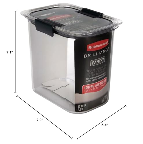 Rubbermaid Brilliance 12-Cup Airtight Food Storage Container, Perfect for Pantry Staples, Clear/Grey