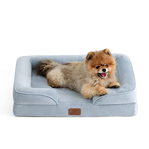 Bedsure Small Orthopedic Dog Bed - Washable Bolster Dog Sofa Beds for Small Dogs, Supportive Foam Pet Couch Bed with Removable Washable Cover, Waterproof Lining and Nonskid Bottom Couch, Light Blue