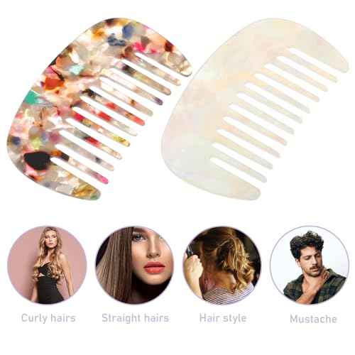 Travel Comb Mini Detangling Combs For Women Wide Tooth Combs Hair Pocket Comb 2pcs Anti-Static Small Acetate Hair Detangler Brush For Bangs Curly Wavy Long Hairs Daily Care Wet Dry