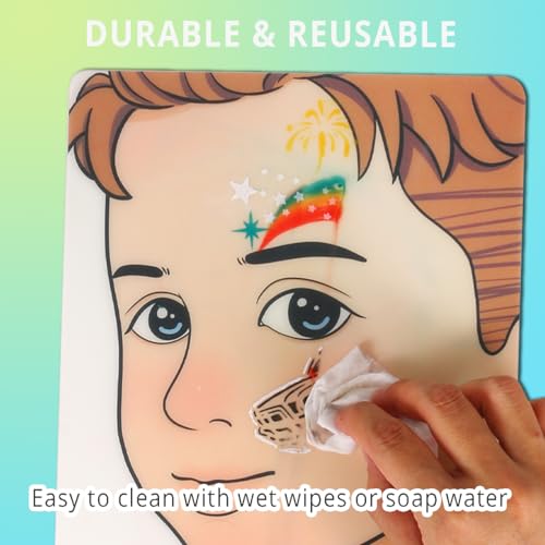 Depvision Reusable Face Paint Practice Board,4 Colorful Face Paint Board, Face Painting Exercise Board,Makeup Template A4 size (Kids)