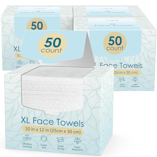 4 Pack of 50 count XL Disposable Face Towels 10¡± x 12¡±, 100% Viscose Fibre, Soft & Skin Friendly Face Towelettes Disposable, Facial Tissue Wipes for Women Cleansing
