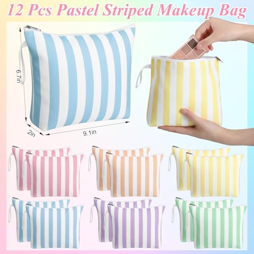 Reginary 12-Piece Pastel Striped Makeup Bags Set