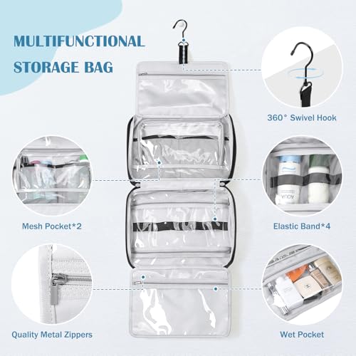 Travel Toiletry Bag with Jewelry Organizer, Hanging Toiletry Bag for Toiletries Puffy Cosmetic Make up Bag Organizer Carry-on Travel Accessories Essentials,Black