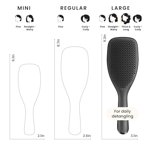 Tangle Teezer Large Ultimate Detangler Hairbrush for Wet & Dry Hair, Eliminates Knots & Reduces Breakage for Long, Thick, & Curly Hair Types, Black Gloss