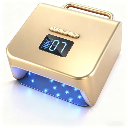 Cordless UV Nail Lamp 220W, Professional LED Nail Lamp with 48 Beads & Touch Display, Rechargeable UV Light for Gel Nails Built-in 3-Timer Modes & Auto Sensor, Fast Curing Nail Dryer (Gold)