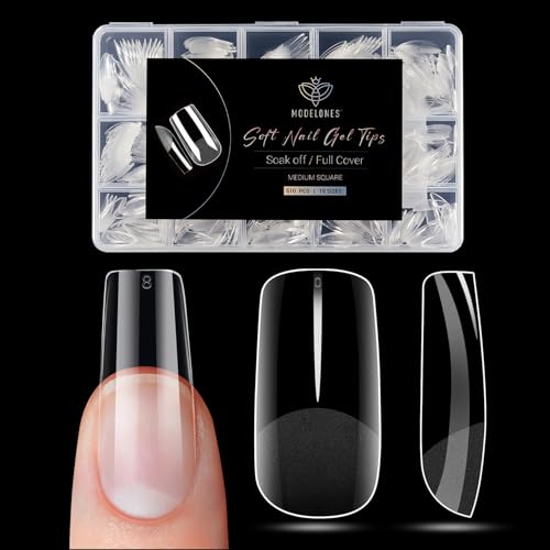 Modelones Medium Square Nail Tips 510pcs Half Matte Frosted Fake Nails
