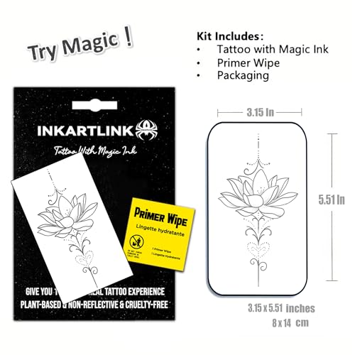 INKARTLINK Semi Permanent Tattoo, Temporary Tattoo, Party Tattoo, Beautiful and Realistic Design, Fun Tattoo Experience, Cruelty-free, Non-reflective, Waterproof (Lotus 5)