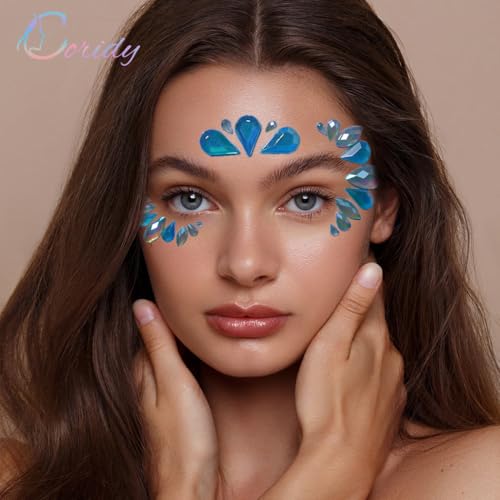 Face Gems Adhesive Glitter Jewel Tattoo Sticker Halloween Gems Rave Party Body Makeup for women (A-square) (06D, Count, 1)