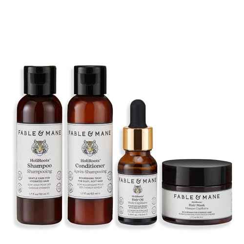 Fable & Mane Good Karma Hair Gift Set, for Stronger, Healthier Hair. Travel-sized Minis of HoliRoots Hair Oil, Hydrating Shampoo, Conditioner and Hair Mask
