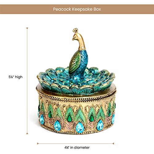 Peacock Jewelry Box for Women - Vintage Small Keepsake Box