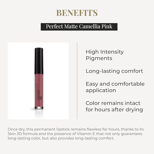 SALERM - Long-Lasting Matte Lipstick - Perfect Matte - Color Camellia Pink - Matte Liquid Lipstick - High-Intensity Pigments - Long-Lasting Comfort - 5.5 ml