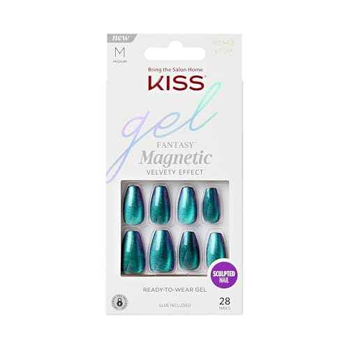 KISS Gel Fantasy, Press On Nails, Nail glue included, 'Chameleon', Blue, Medium Size, Coffin Shape, Includes 28 Nails, 2g glue, 1 Manicure Stick, 1 Mini File
