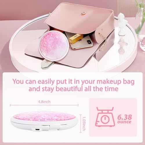 MIYADIVA 30x Magnifying Mirror with Light, LED Travel Mirrors, Makeup Mirror with Magnification,2 Sided USB Rechargeable Touch Screen Vanity Mirrors,4.8 Inch,Pink