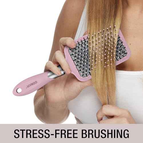 Conair Velvet Touch Paddle Cushion hair brush - Detangling hairbrush - curly or straight styles - men or women - detangler - features soft touch handle - Blush Pink