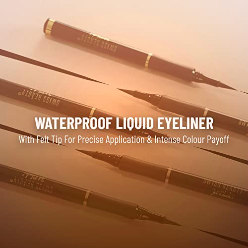 SWISS BEAUTY Waterproof And Long Wearing Bold Felt Tip Pen Glossy Eyeliner | Smudge Proof Eye Makeup | Quick Drying | Black, 1.2Ml