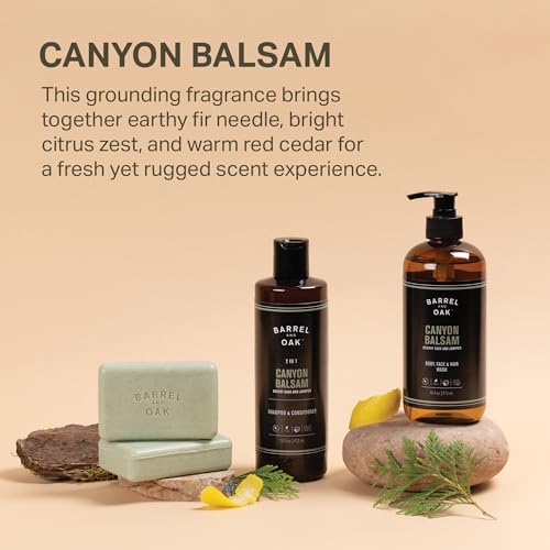 Barrel & Oak Exfoliating Bar Soap for Men, Walnut Shell Powder, Olive Stone, and Essential Oils, Long-Lasting Bar Soap, Vegan, SLS-Free, Canyon Balsam