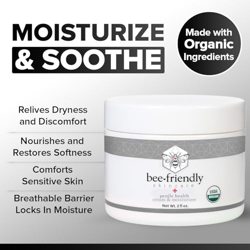 BeeFriendly Organic Penile Health Creme, USDA Certified Cream, Natural Moisturizer Aids With Dry, Chafed, Itchy, Irritated & Sensitive Male Skin, 4 oz - (2 Jars in a box)