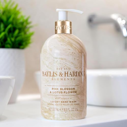 Pink Blossom & Lotus Flower Hand Wash with Dispenser - 16.9oz/500ml, 3-Pack - Baylis & Harding