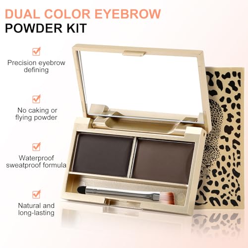 Boobeen Eyebrow Powder Kit, 2-Color Waterproof Palette with Brush & Mirror