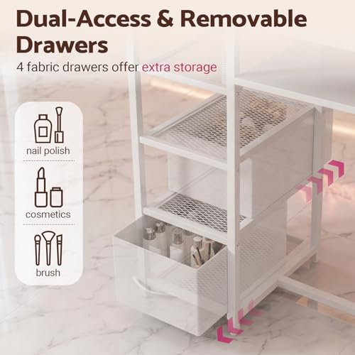 Oakvera Manicure Table with Double Tabletop & 3-Tier Storage