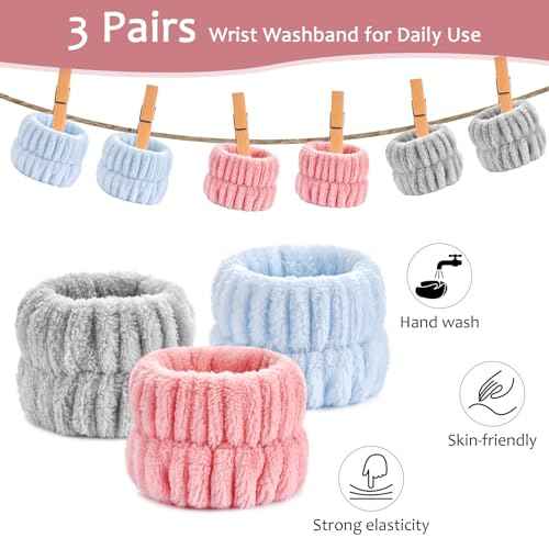 6pcs Wrist Bands for Washing Face, Absorbent Face Wash Wristbands, Arm Water Guards, Microfiber Spa Wash Band for Girls Prevent Water from Spilling Down Your Arms