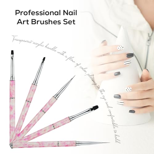 5-Piece Nail Art Brush Set with Gel & Liner Brushes
