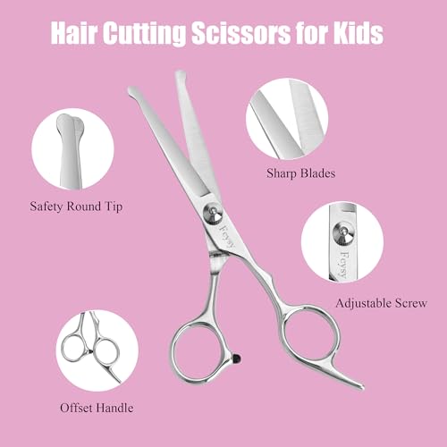 Kids Hair Cutting Scissors Set - 6in Safety Shears with Thinning Blades