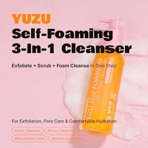 LALARECIPE Yuzu Self-Foaming 3-in-1 Facial Cleanser ? Korean Daily Face Wash with AHA BHA PHA for Gentle Exfoliation and Pore Care ? Hydrating Cleanser for Dry and Sensitive Skin (200ml/ 6.6 fl oz)