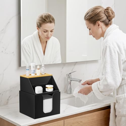 2-Tier Acrylic Face Towel Holder with Bamboo Lid