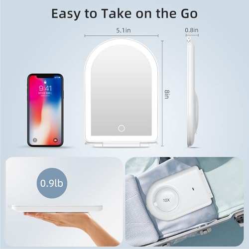 Rechargeable Travel Makeup Mirror with Lights & 10X Magnification