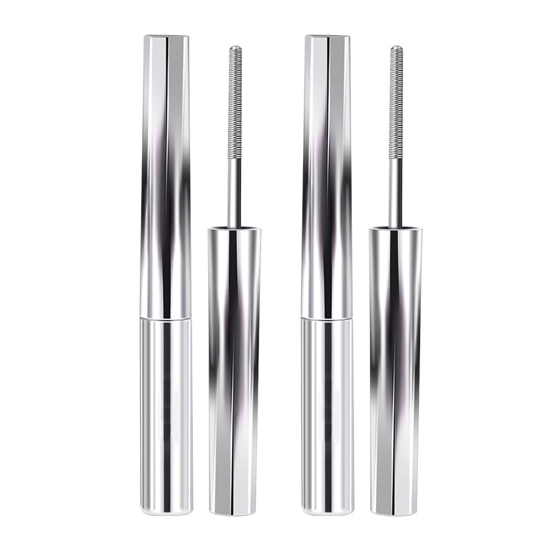 Biewals Iron Wand Waterproof Mascara Set - Volumizing, Lengthening & Curling, Reusable Metal Brush, Smudge-Proof, 2-Pack