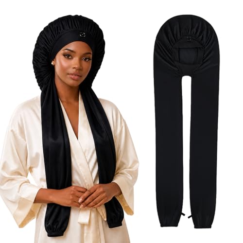 Ice Silk Bonnet for Long Hair - Non-Slip, Breathable Sleep Cap