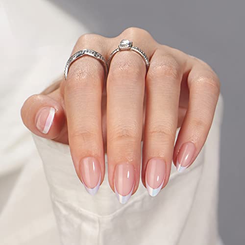 BTArtbox French Tip Press On Nails - Almond Stick On Nails for Women, Glue On Nails with Nail Glue - Berry French & Mermaid