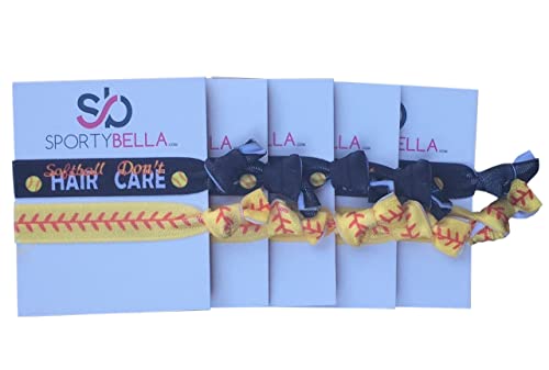 Softball Hair Accessories, Set of 5 Girls Softball Hair Don’t Care Hair Ties, Softball Team Gifts, Exchange Gifts or Softball Party Favors