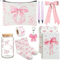Coquette Pink Bow Stuff Gift Set with Bow Cup, Preppy Makeup Bag, Bow Notebook, Keychain Accessories Bow Themed Presents for Girls Women