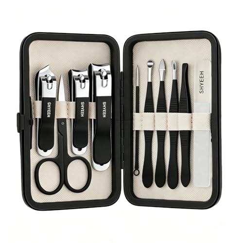 SHYEEH 10-Piece High-Carbon Steel Manicure Set with Leather Case
