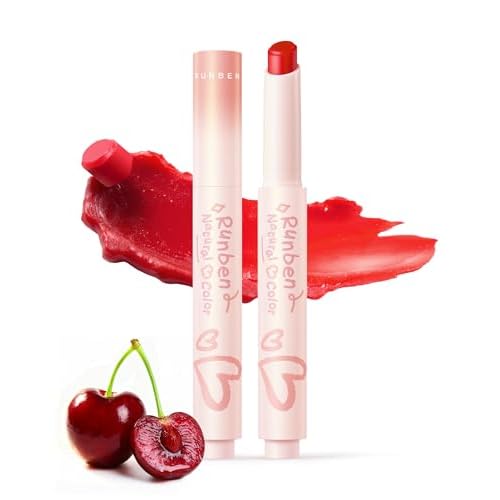 RUNBEN Kids Tinted Lip Balm, Fresh Cherry Lips Gloss, 24H Moisturizing, Safe & Non-toxic Lipstick for Kids & Teen, Birthday Makeup Gift for Girls, 2g