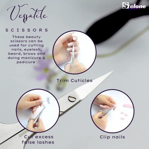 Stelone Stainless Steel Curved Cuticle & Eyebrow Precision Scissors
