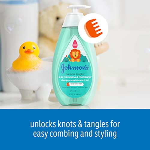 Johnson's Baby No More Tangles 2-in-1 Detangling Hair Shampoo & Conditioner for Kids & Toddlers, Gentle & Tear-Free, Hypoallergenic & Free of Parabens, Phthalates, Sulfates & Dyes, 20.3 fl. oz