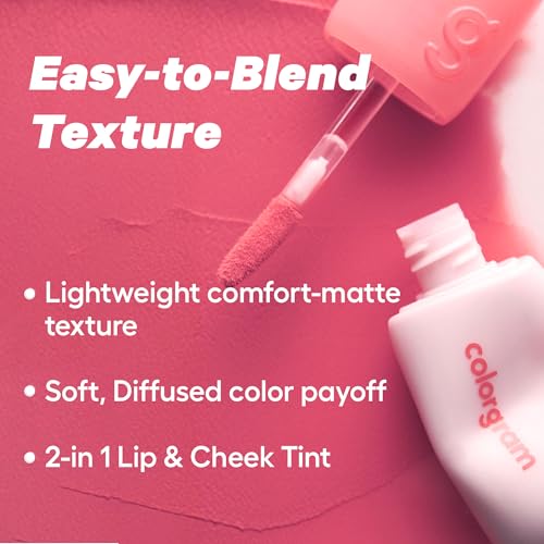 COLORGRAM NUDE BLUR TINT 15 LIGHT APRICOT | K-Beauty Makeup, Soft-Focus Matte Lip Stain, 2-in-1 Lip & Cheek