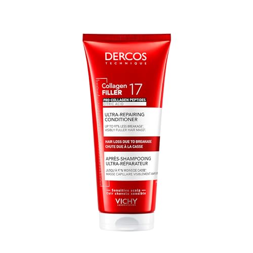 Dercos Collagen Peptide 17 Ultra-Repairing Conditioner, 200ml, Anti Hair Fall & Bond Repair for Damaged Weak Hair, Strengthens, Detangles, Boosts Shine & Volume